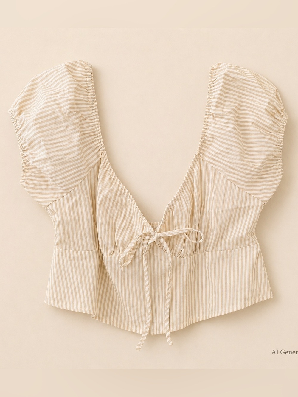 Striped Tie-Front Crop Top - Beige